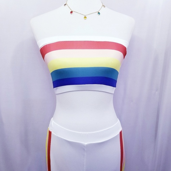 High Rise Wide Leg Pants & Bandeau Rainbow Top - Picture 3 of 7